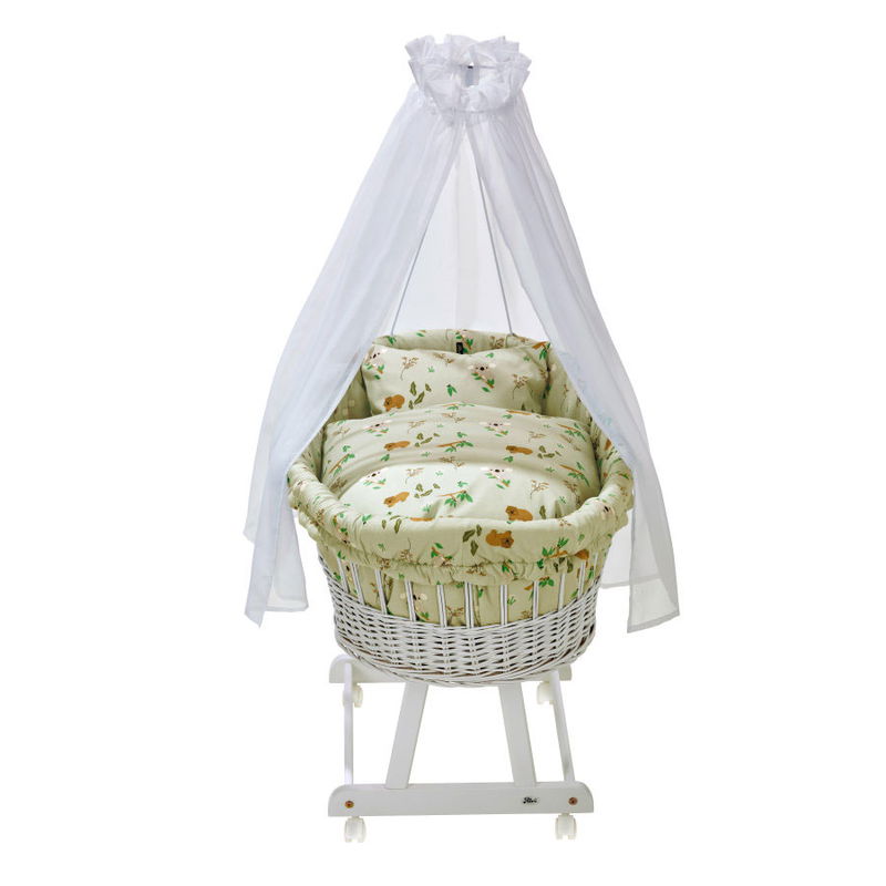 babyonlineshop Alvi Birthe Stubenwagen weiß Komplettset BIO Matratze Himmelstange und Garnitur Koalas World