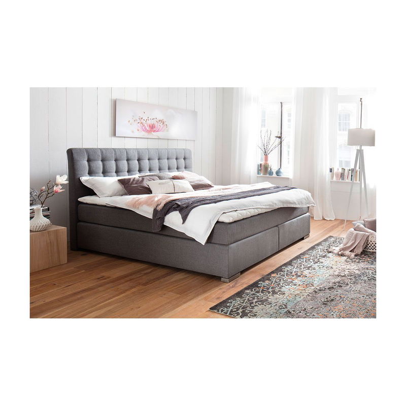 babyonlineshop Meise Lenno Boxspringbett 200 x 200 cm grau Stoff Kopfteil gesteppt & gratis Lieferung