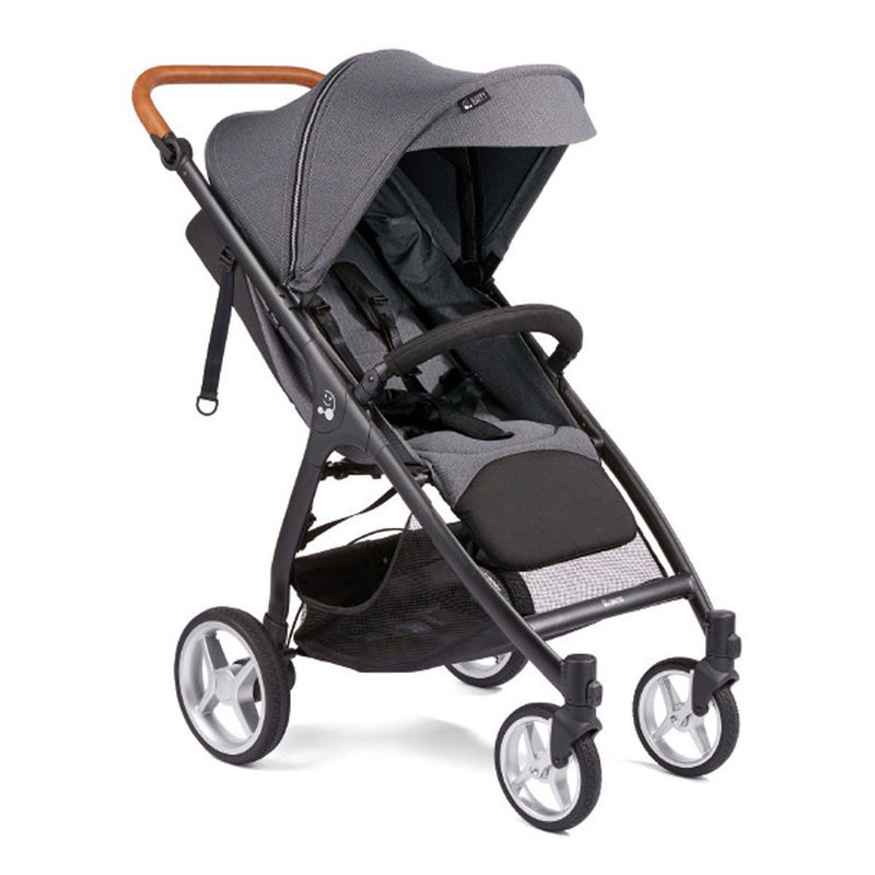 babyonlineshop Gesslein Smiloo Happy+ Buggy steel grey Gestell schwarz mit Cognac Griff