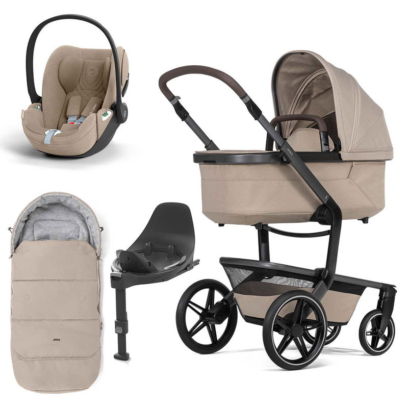babyonlineshop Joolz Day5 Kinderwagen Bundle Sandy taupe + Cloud T i-Size Base T & Fußsack