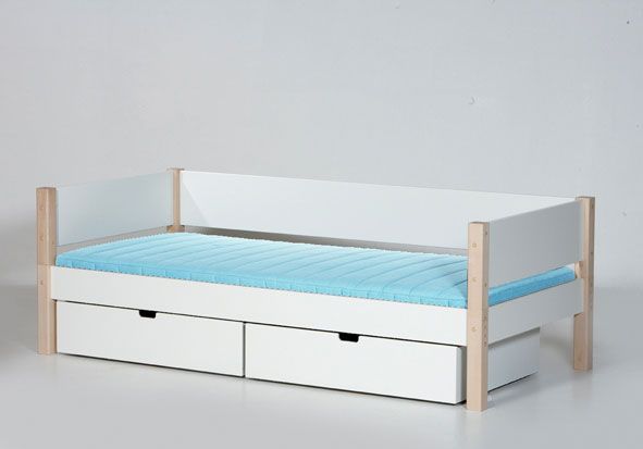 babyonlineshop Manis-h Einzelbett SIF 90x200 cm Pfosten Buche incl. Sicherung Bettkästen & Lattenrost