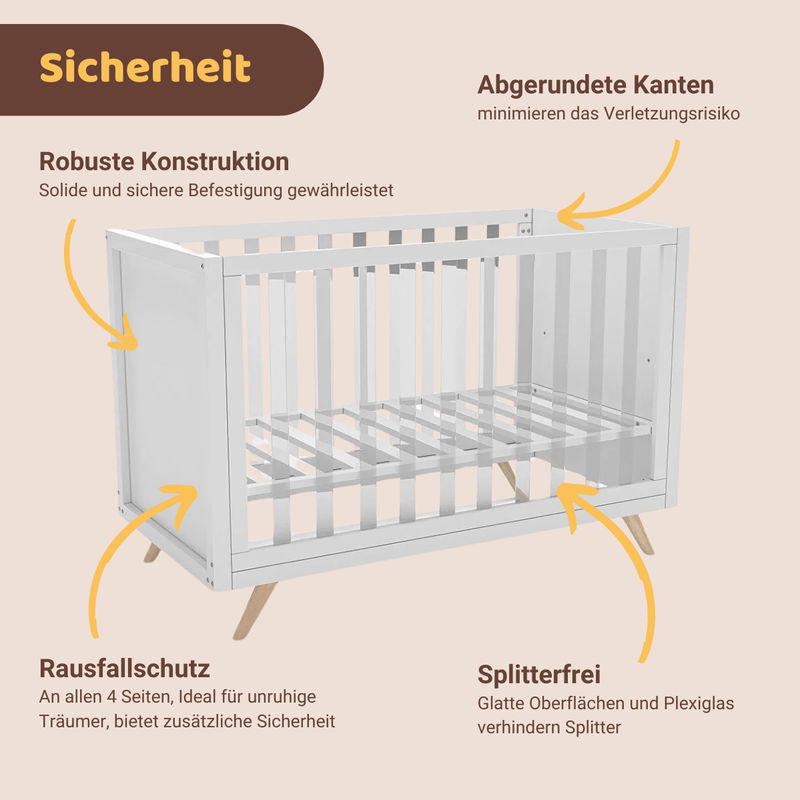 babyonlineshop Artkid Nora Babybett 60 x 130 cm mit Plexiglas inkl. Träumeland Matratze Rabatte dieses Monats