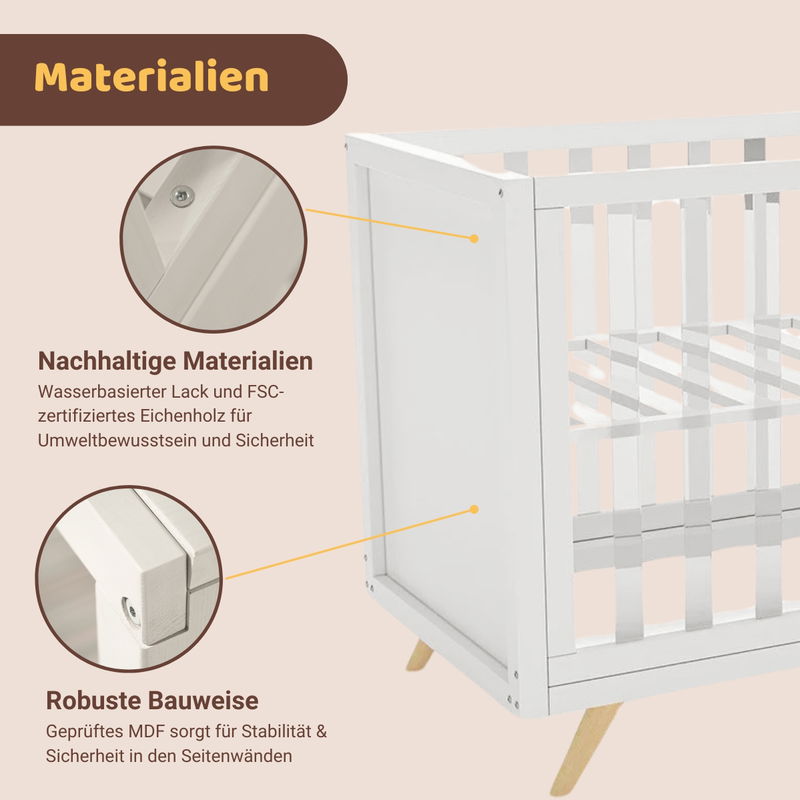 babyonlineshop Artkid Nora Babybett 60 x 130 cm mit Plexiglas inkl. Träumeland Matratze Rabatte dieses Monats