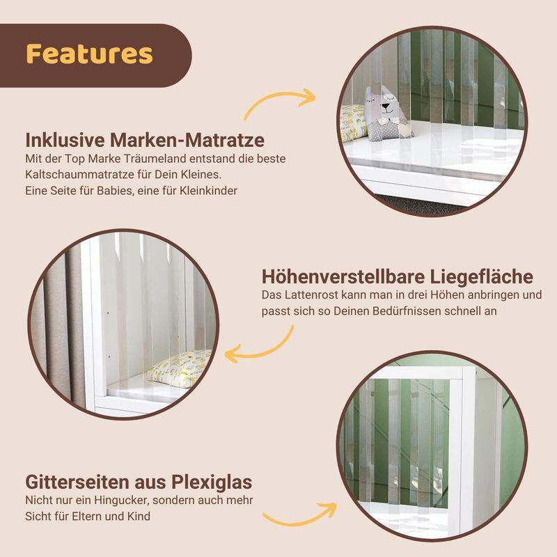 babyonlineshop Artkid Nora Babybett 60 x 130 cm mit Plexiglas inkl. Träumeland Matratze Rabatte dieses Monats