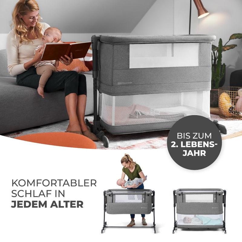 babyonlineshop Kinderkraft Beistellbett NESTE GROW grey melange 2025