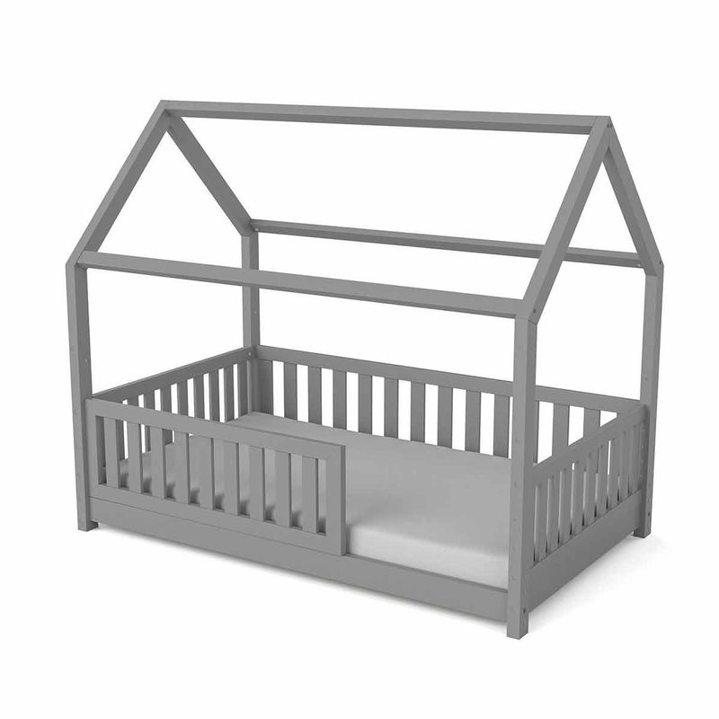 babyonlineshop Nature Kid Lilly Hausbett Kiefer grau lackiert Liegefläche 90 x 160 cm