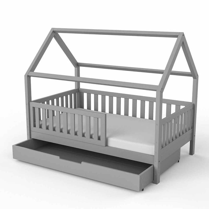 babyonlineshop Nature Kid Lilly Hausbett Kiefer grau lackiert Liegefläche 90 x 160 cm Blitzverkäufe