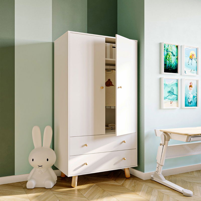 babyonlineshop Nature Kid Lina Kleiderschrank weiß / Kiefer 2-türig Fabrik Onlineshop
