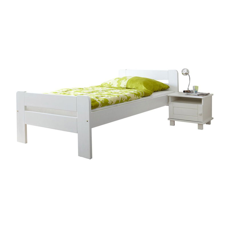babyonlineshop Ticaa Bert Einzelbett Kiefer Weiß 100 x 200 cm Massivholz Großer Ausverkauf