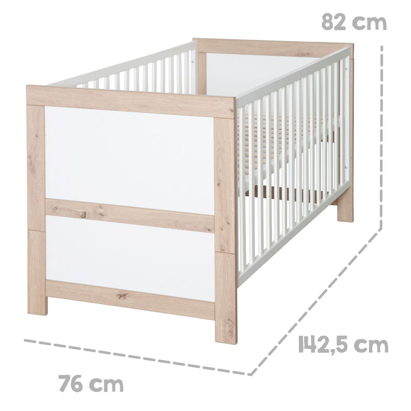 babyonlineshop Roba Malo Kombi-Kinderbett 70x140 cm Weiß/Eiche-Holzdekor Sonderangebote