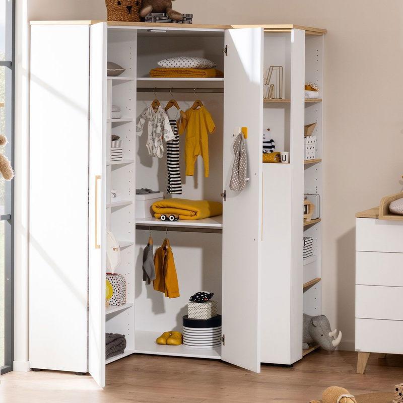 babyonlineshop Paidi Oscar Eck-Kleiderschrank 2T kreideweiß/Eiche-Nebraska Super Sparpreis
