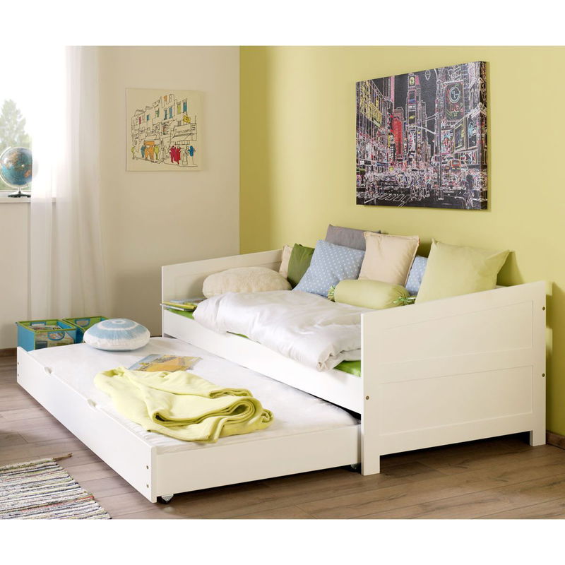 babyonlineshop Relita NINA Einzelbett Buche massiv weiß 90 x 200 cm inkl. Ausziehbett Fabrikpreis