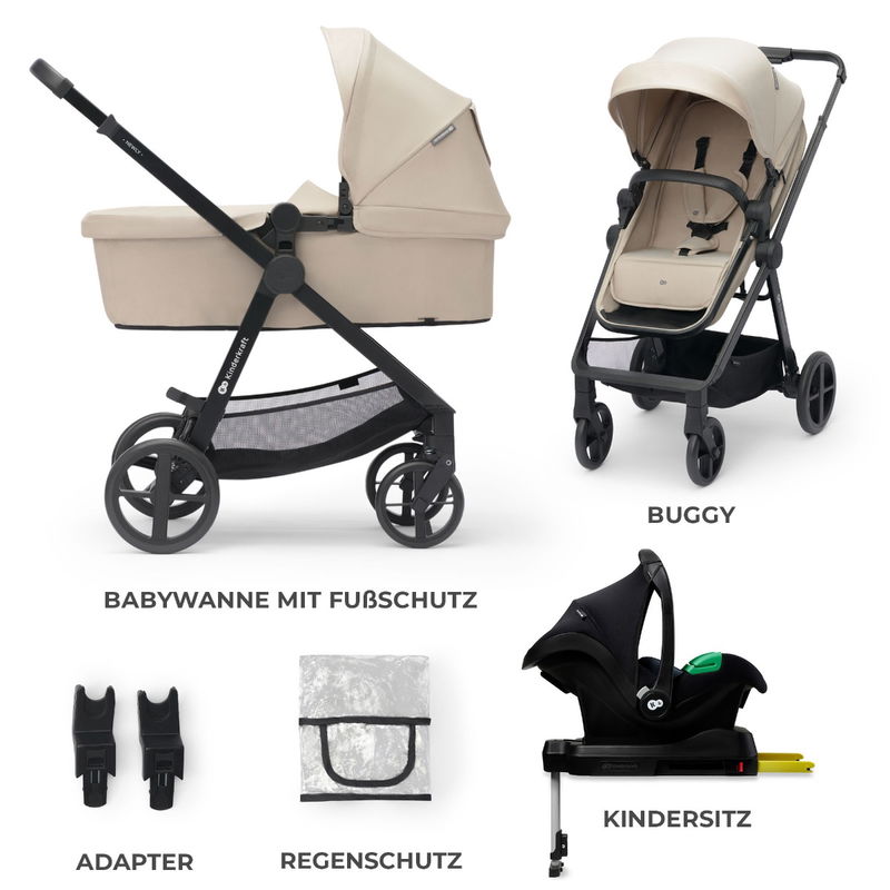 babyonlineshop Kinderkraft Kinderwagen 4in1 NEWLY Mink Pro sand beige + base JETZT KAUFEN