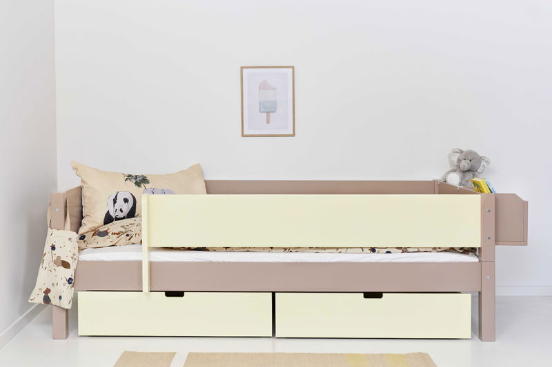 babyonlineshop Manis-h Einzelbett MIMER 90x200 cm Pfosten Buche Absturzsicherung & Schubkästen - 22 Farben wählbar Rabatte dieses Monats