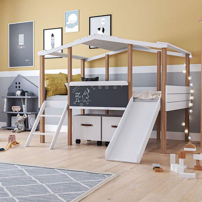 babyonlineshop Nature Kid Cory Kinderzimmer weiß/natur 5-teilig mit Hausbett 90 x 160 cm mit Dach Angebote