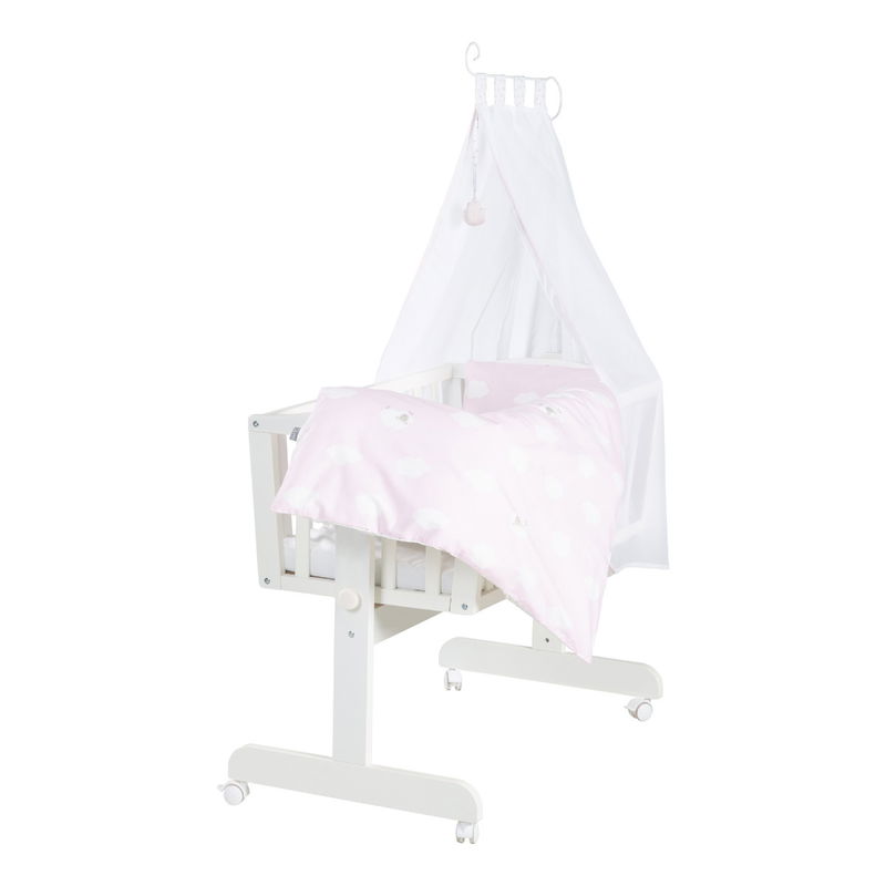 babyonlineshop Roba Komplettwiegenset weiß inklusive textiler Ausstattung Kleine Wolke rosa Kostenloser Versand