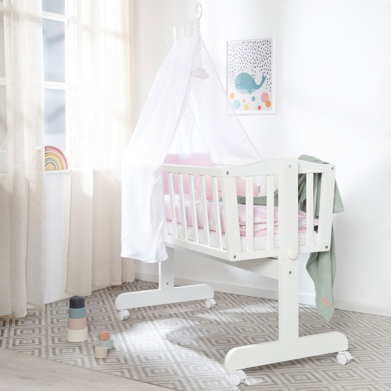 babyonlineshop Roba Komplettwiegenset weiß inklusive textiler Ausstattung Kleine Wolke rosa Kostenloser Versand