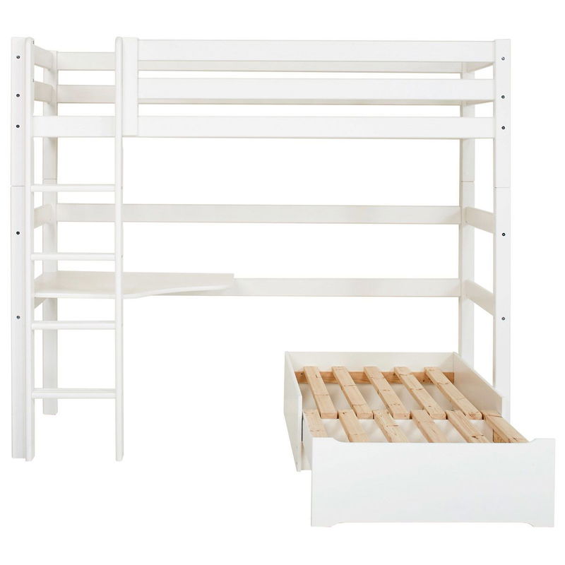 babyonlineshop Hoppekids Hochbett ECO Luxury 90x200 cm mit gerader Leiter Tischplatte & Lounge-Ecke Rabatt