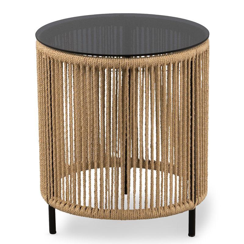 babyonlineshop HomeTrends4You - Simon 1 Beistelltisch; Sicherheitsglas grau 8mm / Gestell: Metall mit Baumwollkordel Black Friday