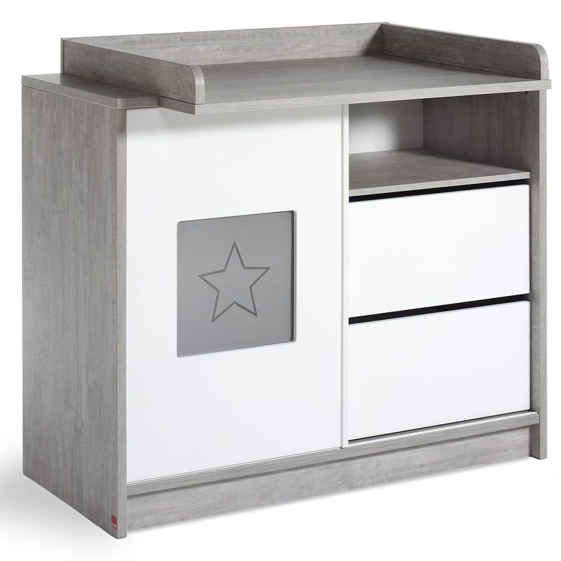 babyonlineshop Schardt Eco Star Wickelkommode Weiß/Driftwood 1 Schiebetür 2 Schubkästen - mit Wickelaufsatz Online Outlet