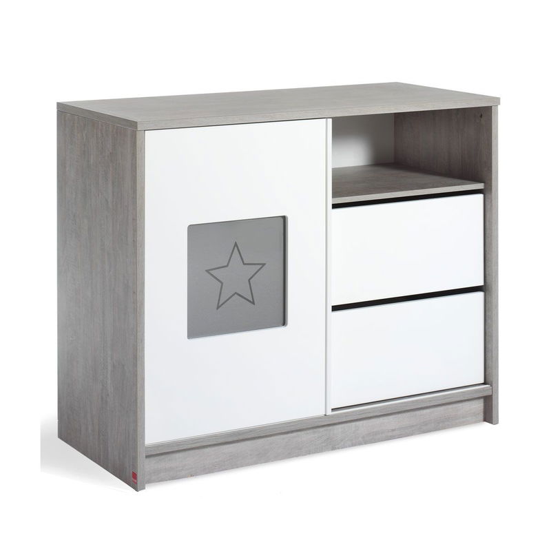 babyonlineshop Schardt Eco Star Wickelkommode Weiß/Driftwood 1 Schiebetür 2 Schubkästen - mit Wickelaufsatz Online Outlet