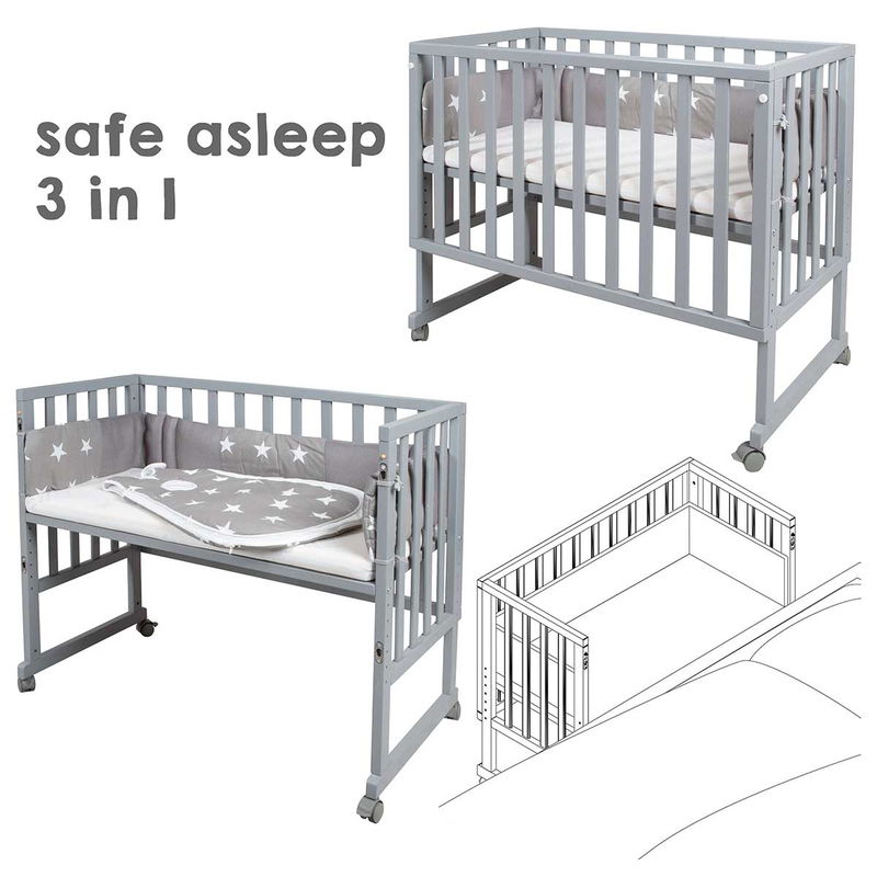 babyonlineshop Roba Stubenbett 3 in 1 Little Stars safe asleep inkl. Matratze Nestchen & Schlafsack Kauf eins, bekomm eins gratis