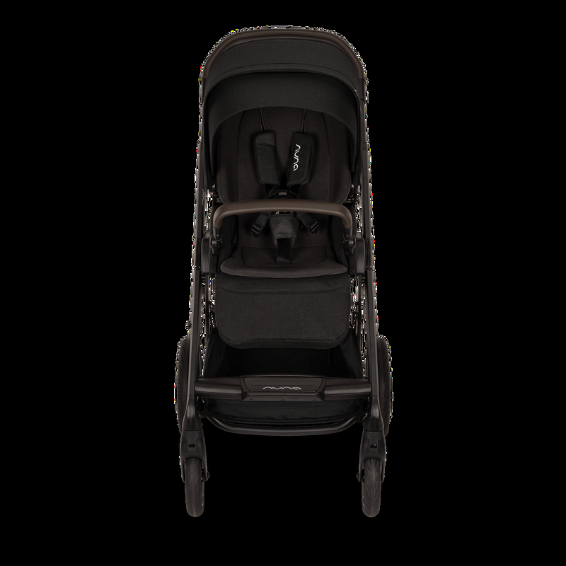 babyonlineshop Nuna MIXX next Kinderwagen mit magnetischem Verschluss inkl. Kniedecke Adapter Regenverdeck & braunem Ledergriff Caviar Begrenzt auf 3 Tage