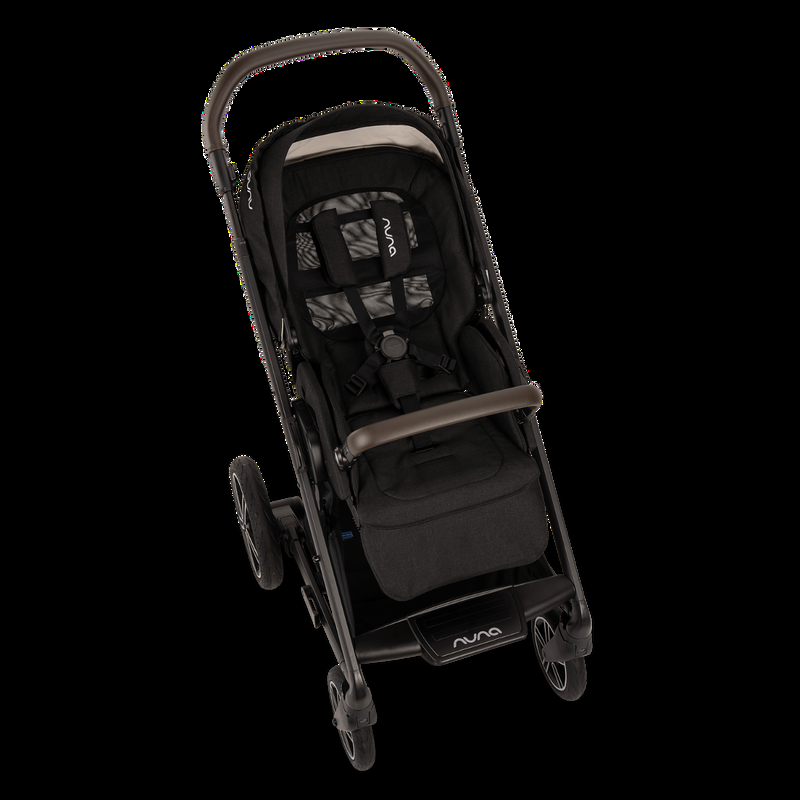 babyonlineshop Nuna MIXX next Kinderwagen mit magnetischem Verschluss inkl. Kniedecke Adapter Regenverdeck & braunem Ledergriff Caviar Begrenzt auf 3 Tage