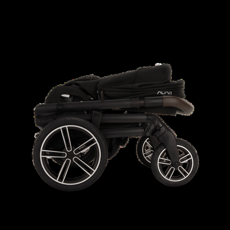 babyonlineshop Nuna MIXX next Kinderwagen mit magnetischem Verschluss inkl. Kniedecke Adapter Regenverdeck & braunem Ledergriff Caviar Begrenzt auf 3 Tage
