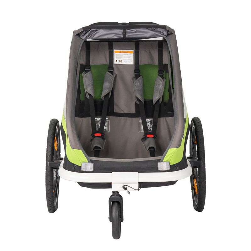 babyonlineshop Hamax Traveller Fahrradanhänger Grün/Grau inkl. Deichsel & Buggyrad Fabrikverkauf