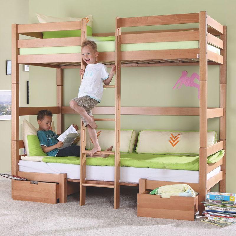 babyonlineshop Relita FINLEY Etagenbett Buche massiv Natur inkl. Sitzkissen & Bettschubkästen - frachtfrei Osterangebot