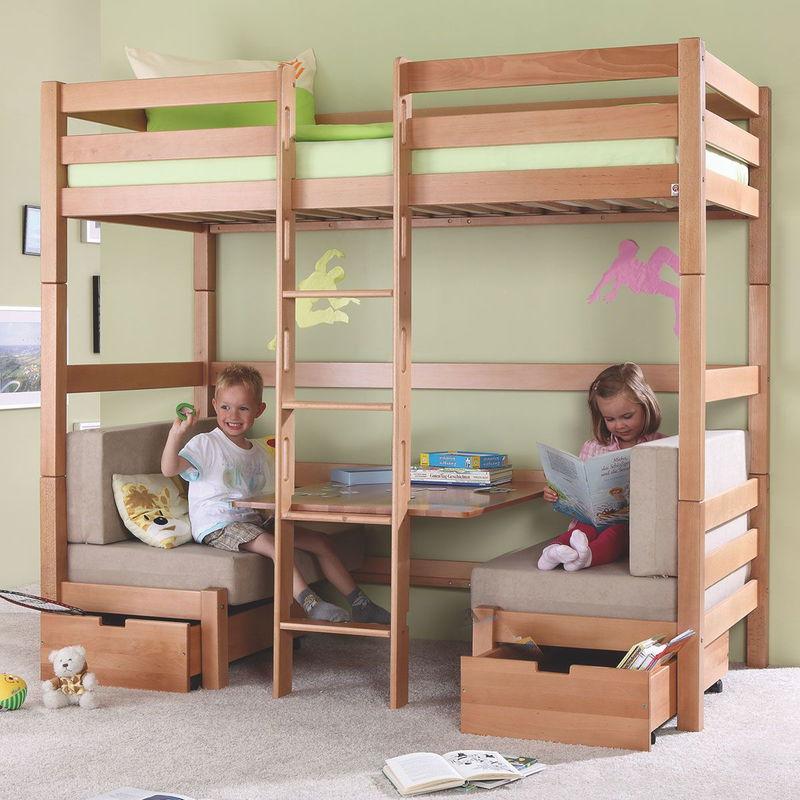 babyonlineshop Relita FINLEY Etagenbett Buche massiv Natur inkl. Sitzkissen & Bettschubkästen - frachtfrei Osterangebot
