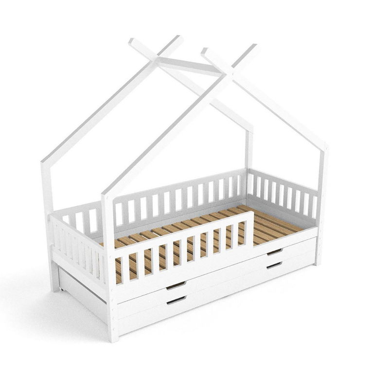 babyonlineshop Nature Kid Clara Hausbett weiß 90 x 200 cm inkl. Gästebett und Bettkasten Valentinstagsangebot